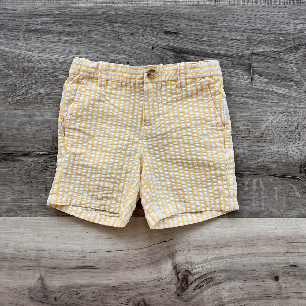 Janie and Jack Boys White and Yellow Seersucker Shorts Size 2T